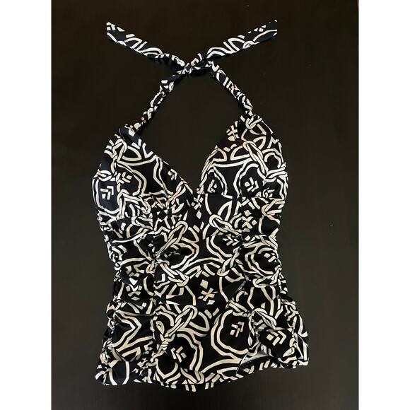 Lands' End Black & White Ruched Tankini Tie Halter Neck Sz6 - Picture 8 of 8